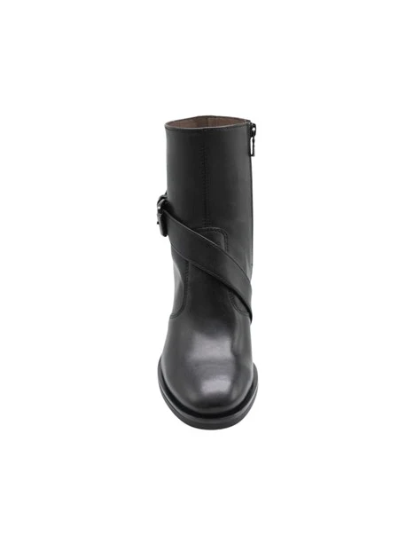 STIVALETTI TACCO ALTO IN PELLE CON CINTURINO INCROCIATO DONNA NERO