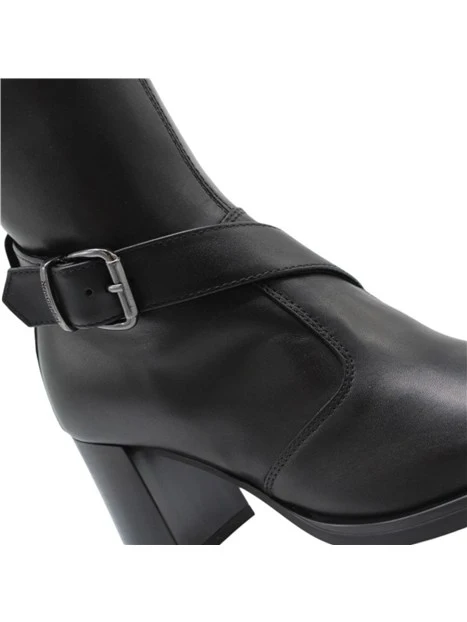 STIVALETTI TACCO ALTO IN PELLE CON CINTURINO INCROCIATO DONNA NERO