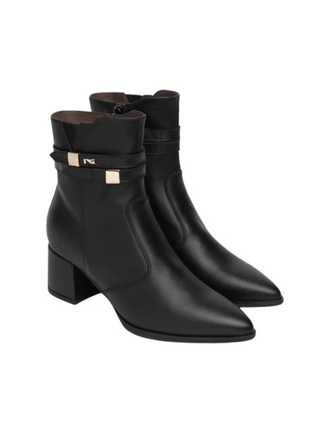 STIVALETTI A TACCO ALTO IN PELLE CON ZIP DONNA NERO
