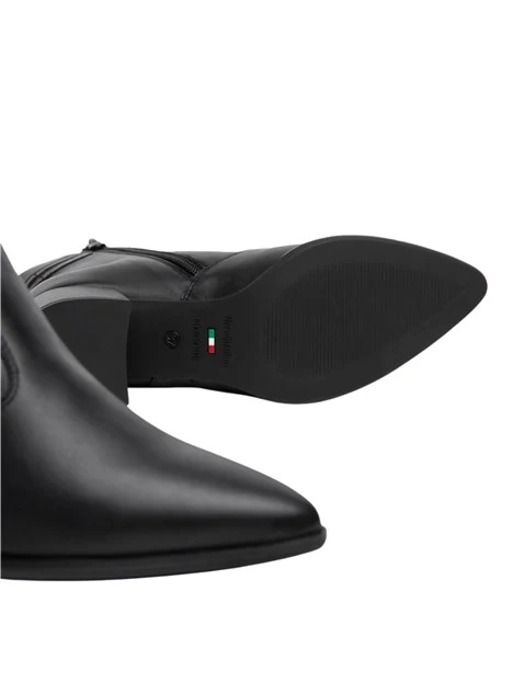 STIVALETTI A TACCO ALTO IN PELLE CON ZIP DONNA NERO