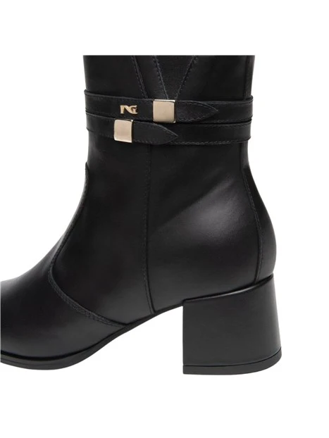 STIVALETTI A TACCO ALTO IN PELLE CON ZIP DONNA NERO