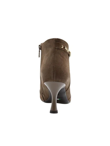 STIVALETTI TACCO ALTO A PUNTA IN CAMOSCIO CON CINTURINO DONNA BEIGE