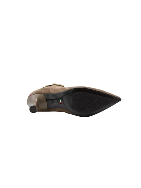 STIVALETTI TACCO ALTO A PUNTA IN CAMOSCIO CON CINTURINO DONNA BEIGE