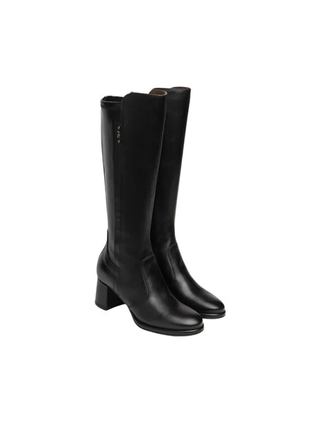 STIVALI TACCO ALTO IN PELLE E LYCRA DONNA NERO
