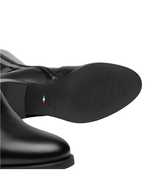 STIVALI TACCO BASSO CON FIBBIA LATERALE IN PELLE E TESSUTO DONNA NERO