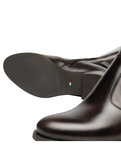 STIVALI TACCO BASSO CON FIBBIA LATERALE IN PELLE E TESSUTO DONNA MARRONE