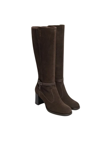 STIVALI TACCO ALTO IN SUEDE E PELLE DONNA MARRONE