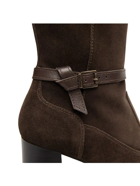 STIVALI TACCO ALTO IN SUEDE E PELLE DONNA MARRONE