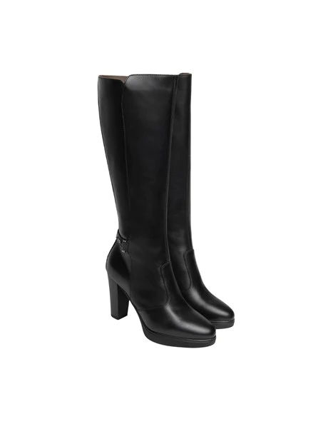 STIVALI TACCO ALTO IN PELLE CON PLATEAU DONNA NERO
