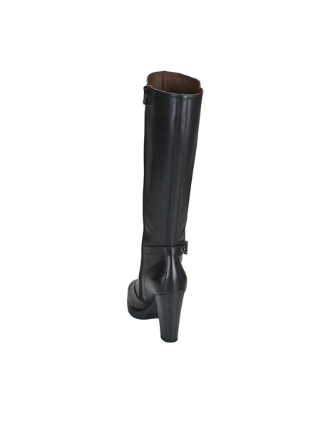 STIVALI TACCO ALTO IN PELLE CON PLATEAU DONNA NERO