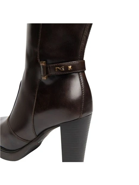 STIVALI TACCO ALTO  IN PELLE CON PLATEAU DONNA CAFFÈ