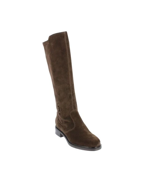 STIVALI TACCO BASSO IN CAMOSCIO CON GAMBALE ELASTICIZZATO DONNA MARRONE