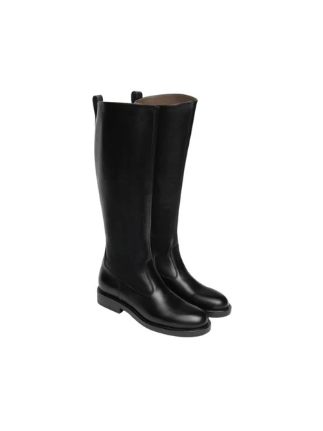 STIVALI TACCO BASSO CASUAL IN PELLE DONNA NERO