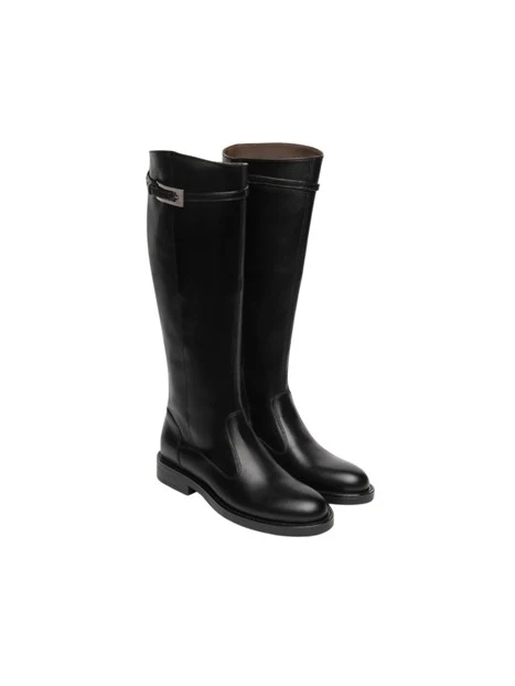 STIVALI TACCO BASSO CON CINTURINO IN PELLE DONNA NERO