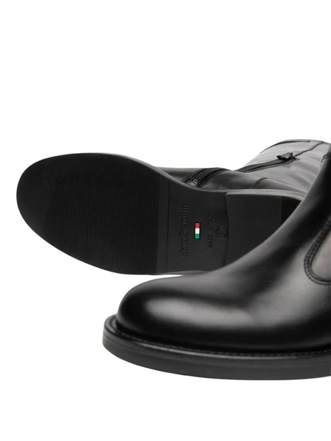 STIVALI TACCO BASSO CON CINTURINO IN PELLE DONNA NERO