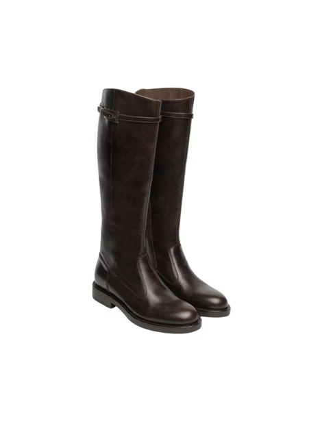 STIVALI TACCO BASSO CON CINTURINO IN PELLE DONNA MARRONE