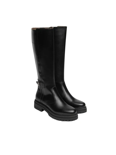 STIVALI TACCO BASSO IN PELLE CON ZIP DONNA NERO