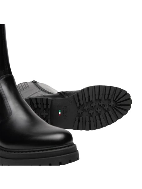 STIVALI TACCO BASSO IN PELLE CON ZIP DONNA NERO