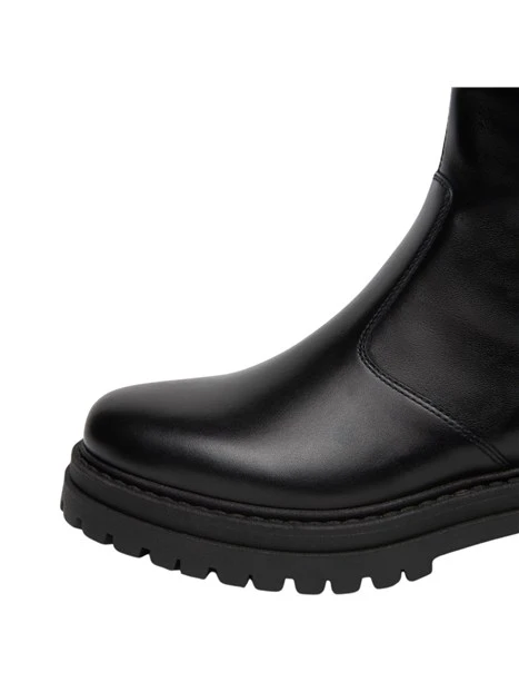 STIVALI TACCO BASSO IN PELLE CON ZIP DONNA NERO