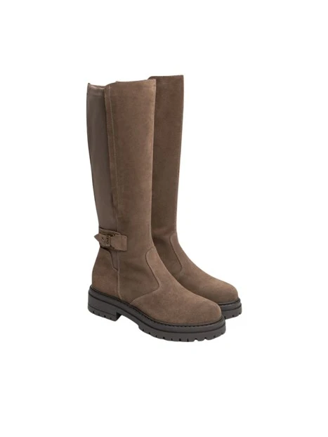 STIVALI TACCO BASSO IN PELLE SCAMOSCIATA CON ZIP DONNA BEIGE