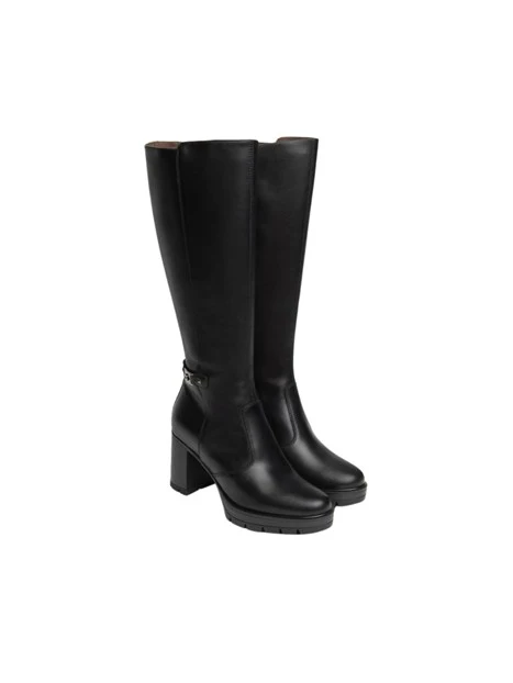 STIVALI A TACCO ALTO IN PELLE CON ZIP DONNA NERO