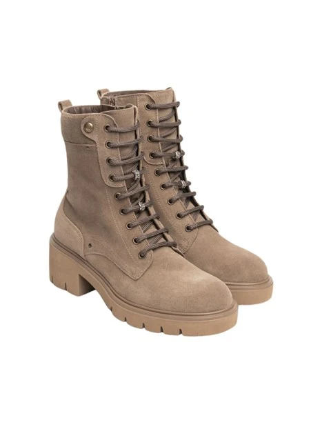 ANFIBI IN SUEDE CON STRINGHE E PLATEAU DONNA TORTORA