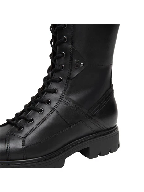 STIVALI A TACCO BASSO CON STRINGHE E ZIP DONNA NERO