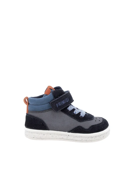 SNEAKERS ALTE CON LACCI E STRAP BAMBINO BLU