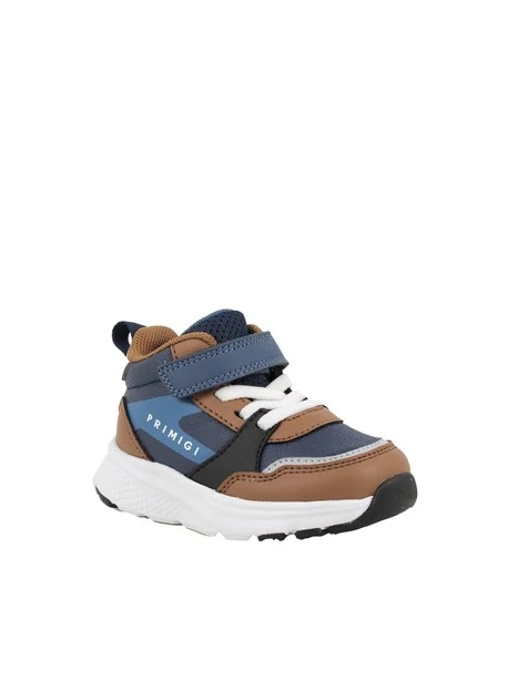 SNEAKERS ALTE IN PELLE E TESSUTO CON STRAPPO BAMBINO BLU