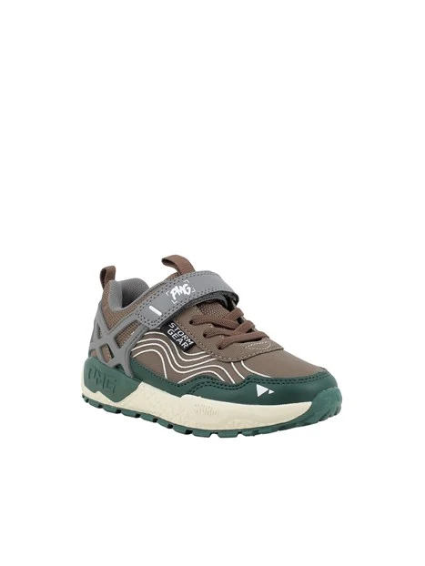 SNEAKERS BASSE IN TESSUTO TECNICO CON STRAPPO BAMBINO MARRONE