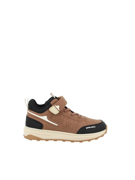 SNEAKERS BASSE BAMBINO CON STRAP MARRONE