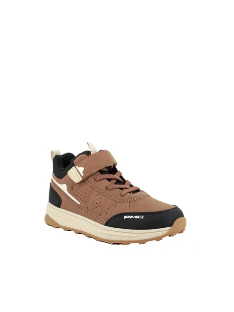 SNEAKERS BASSE BAMBINO CON STRAP MARRONE