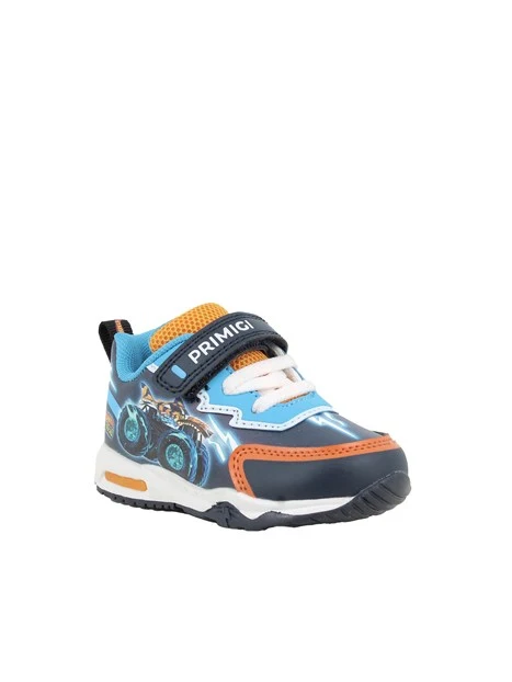 SNEAKERS BASSE CON STRAP E STAMPA MONSTER TRUCK BAMBINO BLU