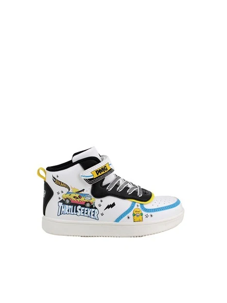 SNEAKERS ALTE CON STRAP E STAMPA AUTO BAMBINO BIANCO
