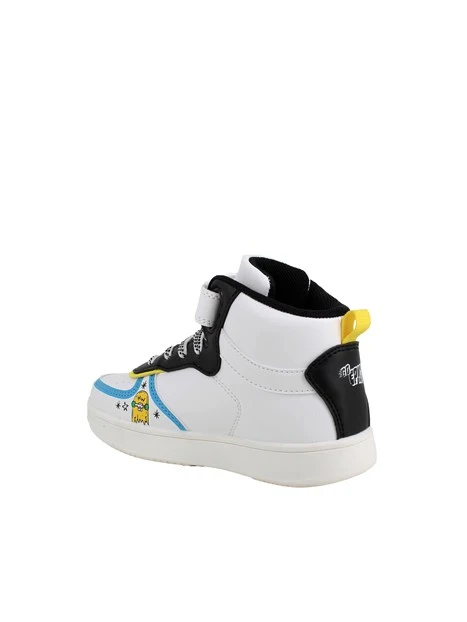 SNEAKERS ALTE CON STRAP E STAMPA AUTO BAMBINO BIANCO