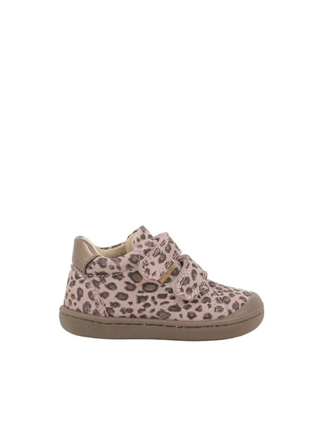 SNEAKERS BASSE CON STAMPA ANIMALIER E DOPPIO STRAP BAMBINA ROSA