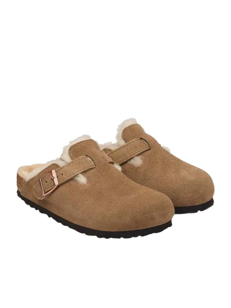 SABOT IN CAMOSCIO CON PELLICCIA DI AGNELLO DONNA BEIGE
