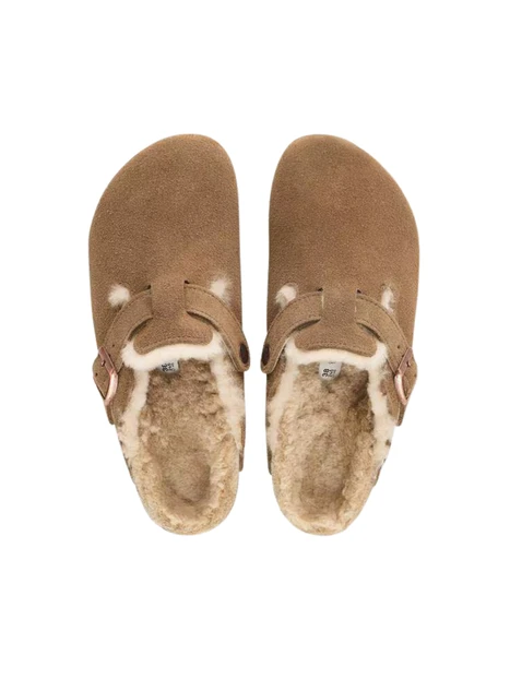 SABOT IN CAMOSCIO CON PELLICCIA DI AGNELLO DONNA BEIGE