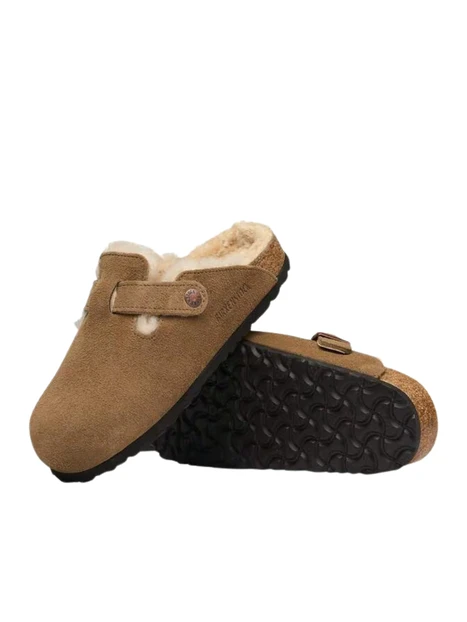 SABOT IN CAMOSCIO CON PELLICCIA DI AGNELLO DONNA BEIGE