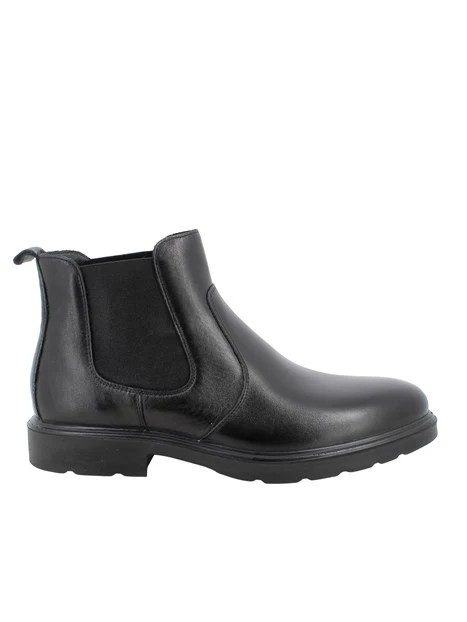 STIVALETTI TACCO BASSO IN PELLE CON INSERTI ELASTICI UOMO NERO