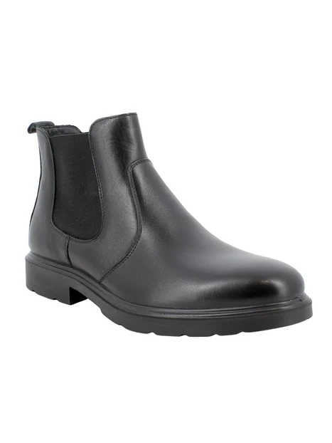 STIVALETTI TACCO BASSO IN PELLE CON INSERTI ELASTICI UOMO NERO
