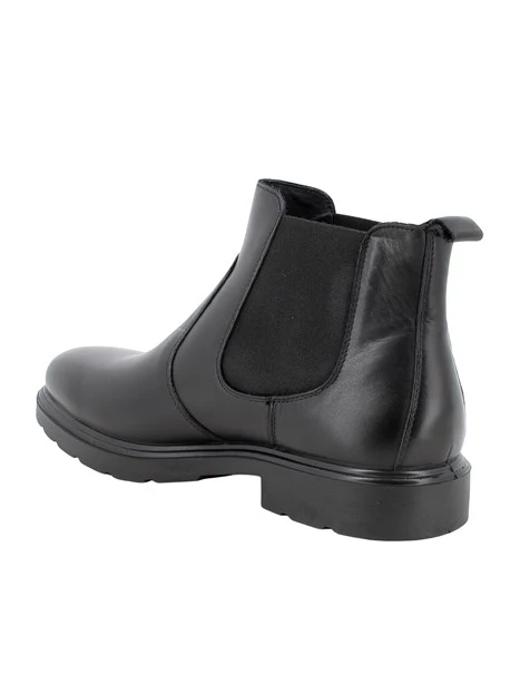 STIVALETTI TACCO BASSO IN PELLE CON INSERTI ELASTICI UOMO NERO