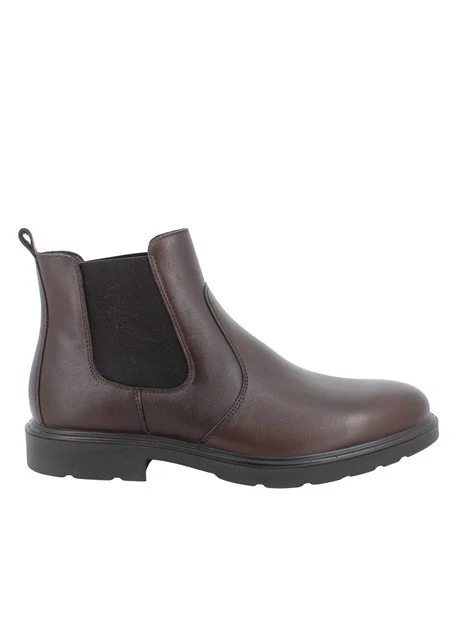 STIVALETTI TACCO BASSO IN PELLE CON INSERTI ELASTICI UOMO MARRONE