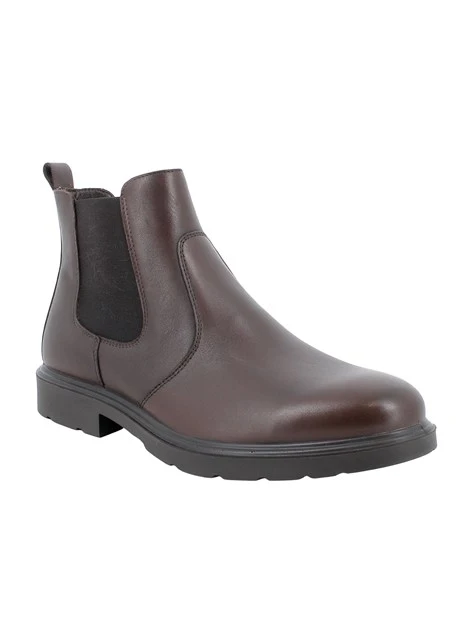 STIVALETTI TACCO BASSO IN PELLE CON INSERTI ELASTICI UOMO MARRONE