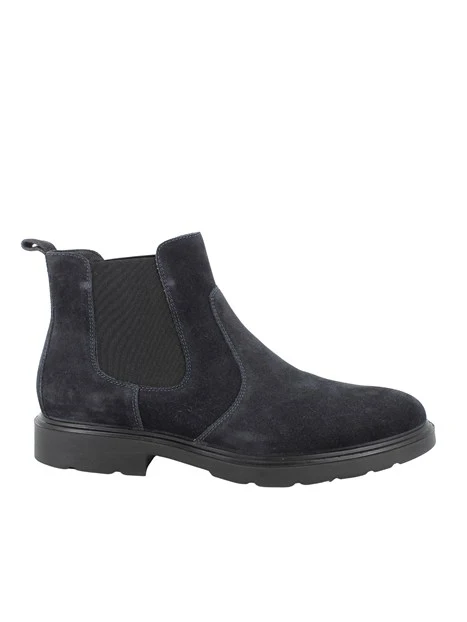 STIVALETTI TACCO BASSO IN PELLE SCAMOSCIATA CON INSERTI ELASTICI UOMO BLU
