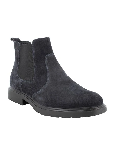 STIVALETTI TACCO BASSO IN PELLE SCAMOSCIATA CON INSERTI ELASTICI UOMO BLU