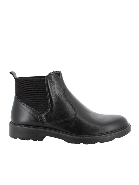 STIVALETTI TACCO BASSO IN PELLE E CON INSERTI ELASTICI UOMO NERO