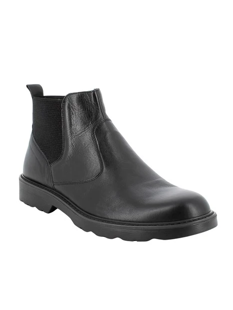 STIVALETTI TACCO BASSO IN PELLE E CON INSERTI ELASTICI UOMO NERO