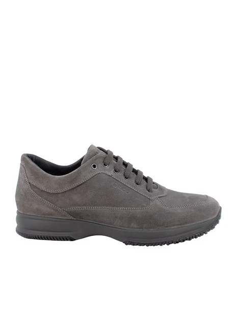 SNEAKERS BASSE IN PELLE SCAMOSCIATA CON LACCI UOMO ANTRACITE