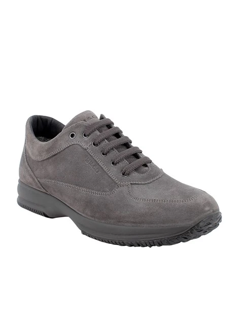 SNEAKERS BASSE IN PELLE SCAMOSCIATA CON LACCI UOMO ANTRACITE